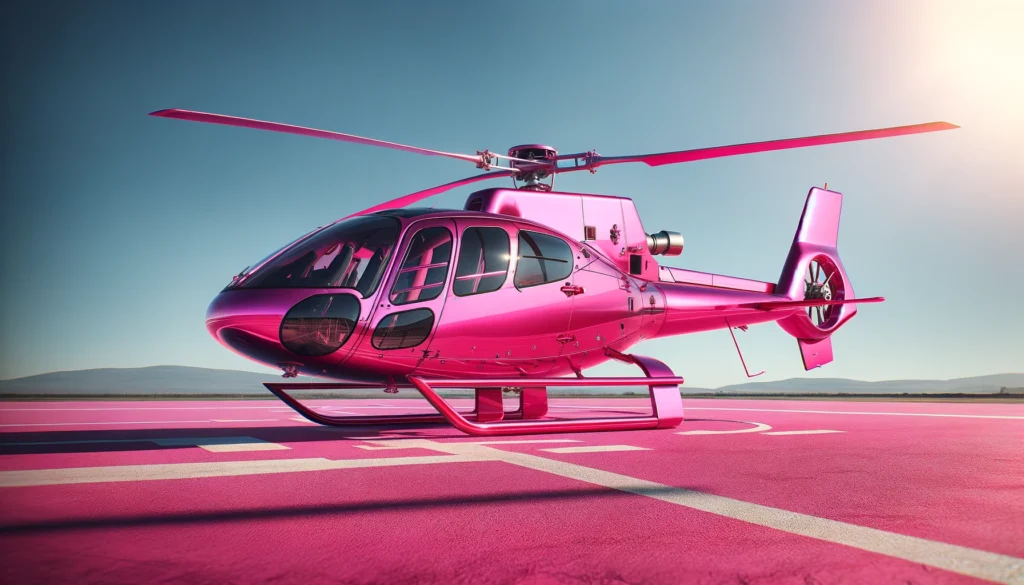 an AI generated photo of a pink helicopter on a hot pink road