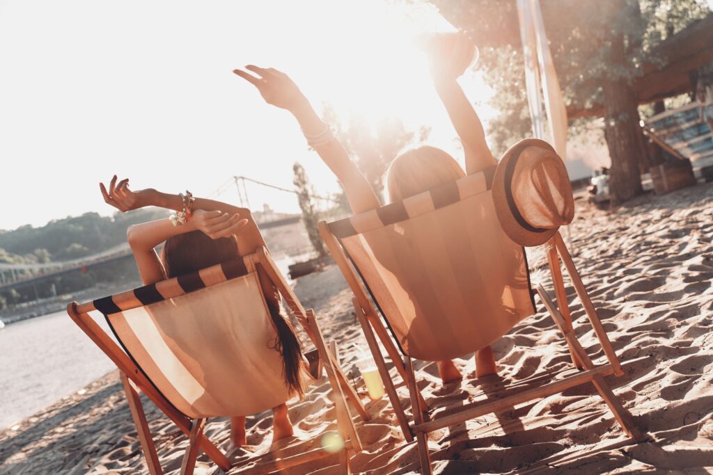 Girls in beach chair at the beach