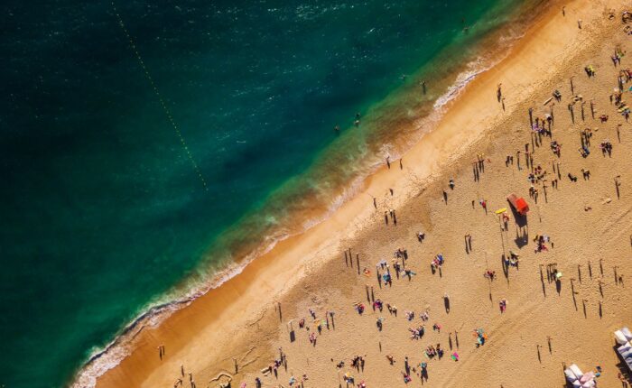 aerial view of a busy beach